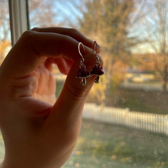 Gold Mushroom Charm Dangle Earrings - Picture 5 of 6